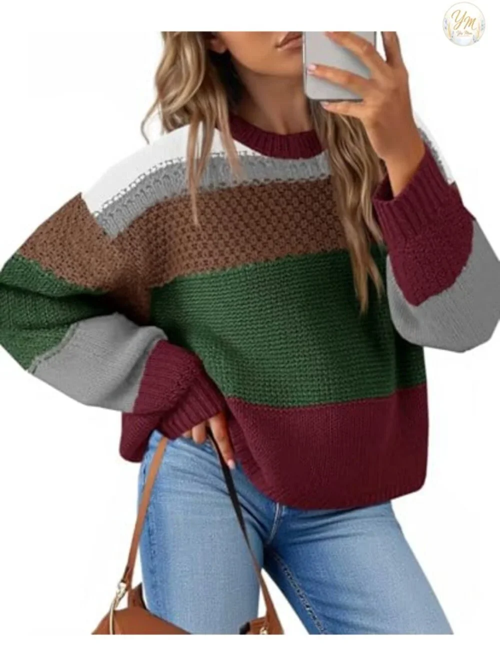 Women's Cropped Color Block Knit Pullover Sweater, Oversized Y2K Top